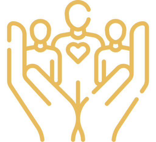 Hands holding figures with heart symbol.