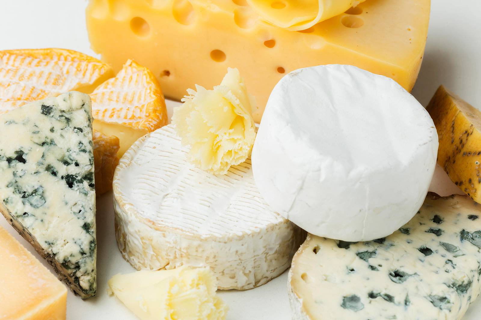 Assorted gourmet cheeses on display
