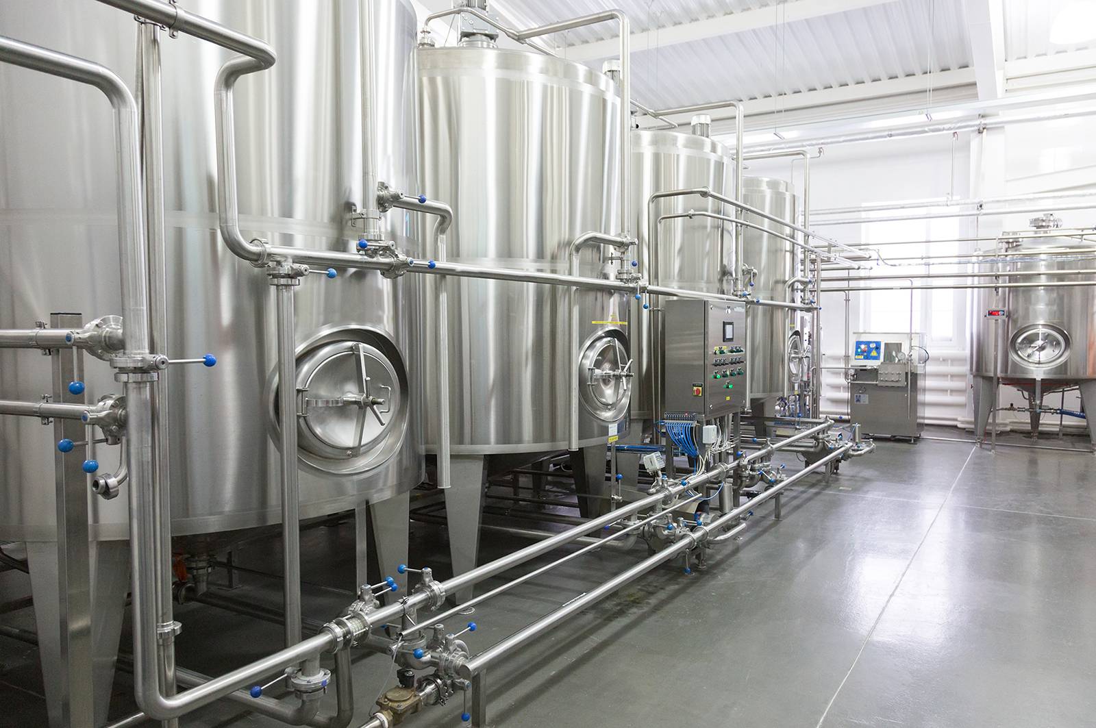 Large stainless steel fermentation tanks